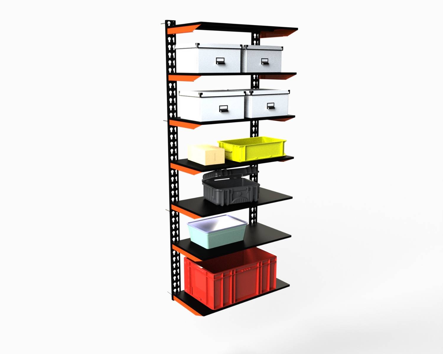 Стеллаж модульный Metalex серии FLY 2000х1000х400 (7 полок) оранжево-чёрный