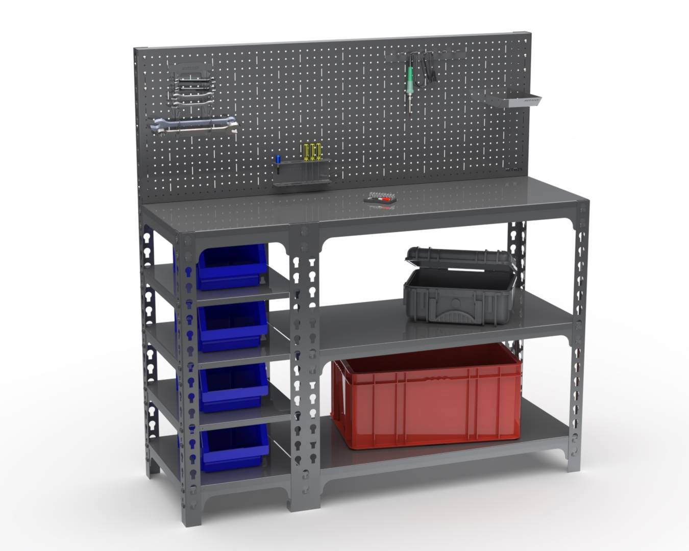 Стол-верстак Metalex 950х1800х600 (с бок. полками, перфопанелью и комп. аксессуаров) серый