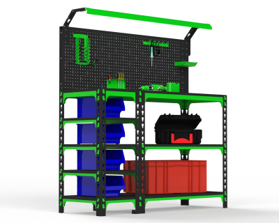 Стол-верстак Metalex серия SUN (боковые полки + перфопанели с комплектом освещения)