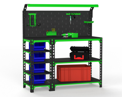 Стол-верстак Metalex серия SUN (боковые полки + перфопанели с комплектом освещения)