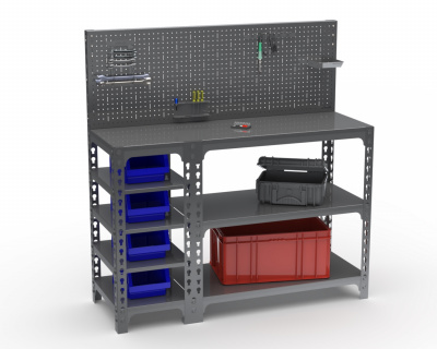 Стол-верстак Metalex с боковыми полками и перфопанелями