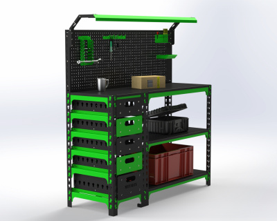 Стол-верстак с тумбой и панелью комплектом освещения