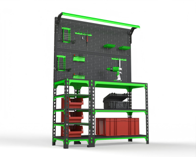 Стол-верстак Metalex серия SUN (боковые полки + перфопанели с комплектом освещения)