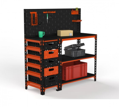 Стол-верстак Metalex (тумба + перфопанель с комплектом аксессуаров)