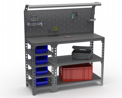 Стол-верстак Metalex серия SUN (боковые полки + перфопанели с комплектом освещения)