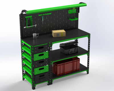 Стол-верстак с тумбой и панелью комплектом освещения