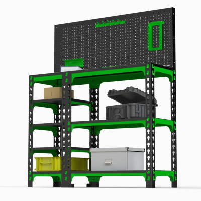 Стол-верстак Metalex с боковыми полками и перфопанелями