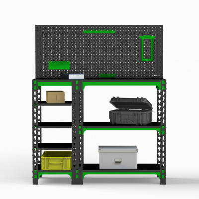 Стол-верстак Metalex с боковыми полками и перфопанелями