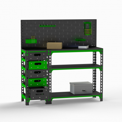 Стол-верстак Metalex (тумба + перфопанель с комплектом аксессуаров)