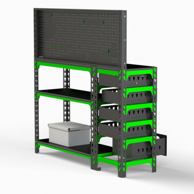 Стол-верстак Metalex (тумба + перфопанель с комплектом аксессуаров)